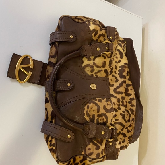 VALENTINO GARAVANI Handbag Cheetah Horse Hair Satchel Leather - Picture 4 of 13